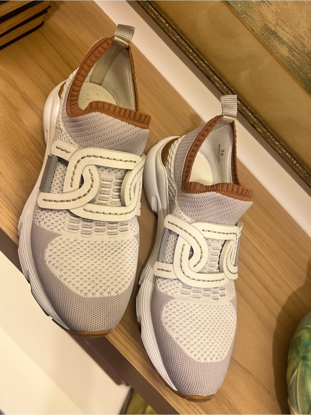 Tod's Kate Cream Knit Slip-On Sneakers with Tan Soles